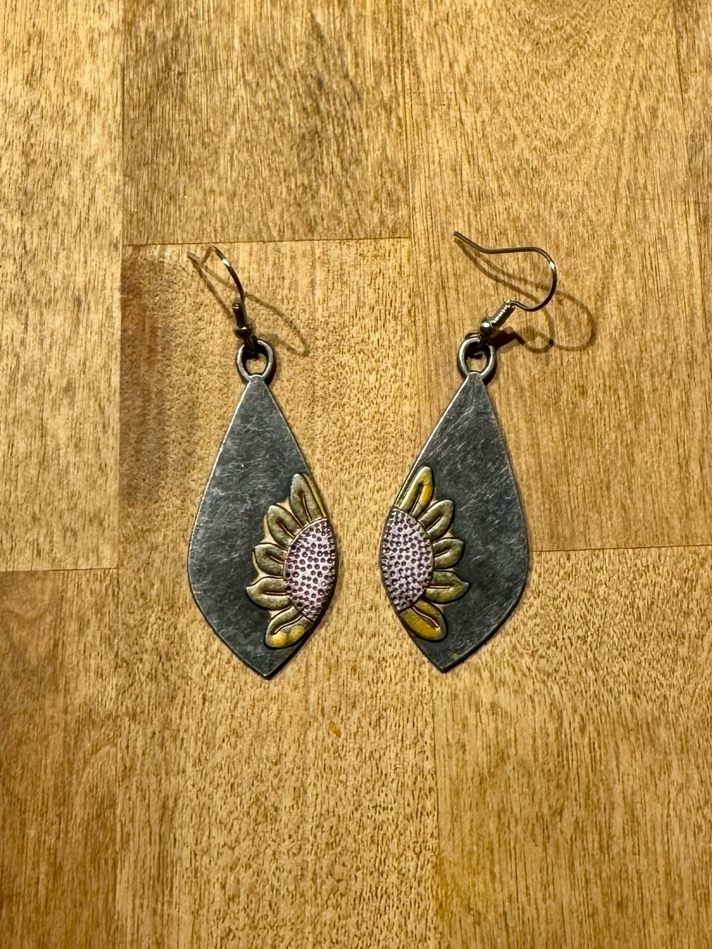 NWT Sunflower Accent Drop Earrings - Yellow and Silver